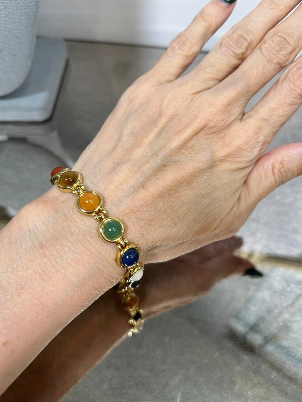 Gold-Tone Multi-Colored Stone Bracelet - Unbranded